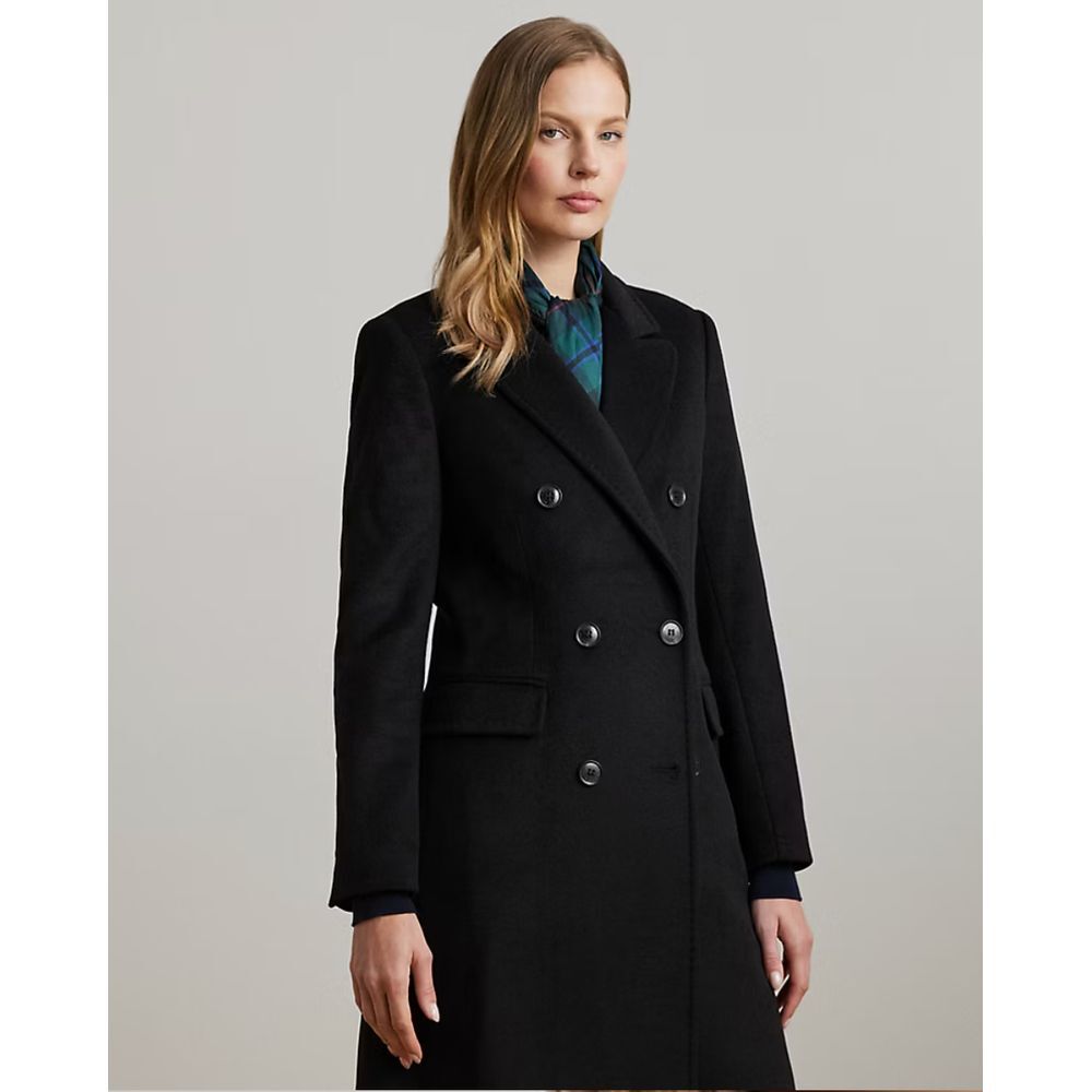 Lauren Ralph Lauren  Women's Black Double Breasted‎ Wool Blend Maxi Coat sz 10
